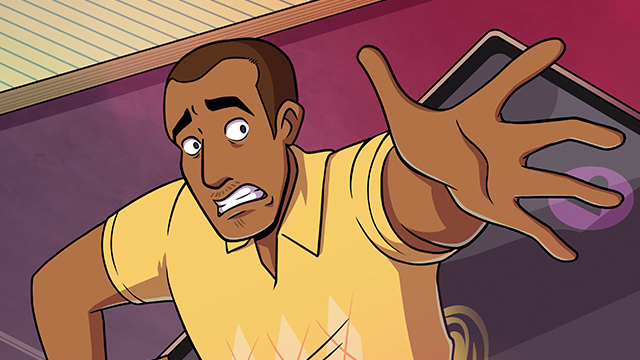 Illustration of a man in a yellow shirt with a worried expression, reaching out with one hand toward the viewer.