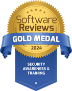 A gold medal badge labeled "Software Reviews Gold Medal 2024" for Security Awareness & Training.