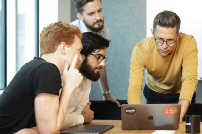 Employees using HRM in office