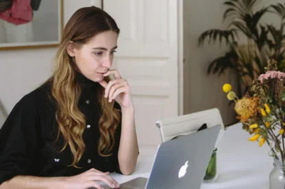 Woman working on laptop