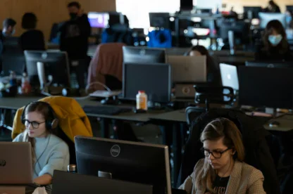 employees working in open office